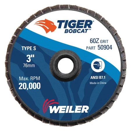 Weiler 3" BobCat Mini Abrasive Flap Disc, Conical (TY29), Type S Mount, 60Z 50904